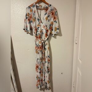 Floral Boho Maxi Dress Tie Waist